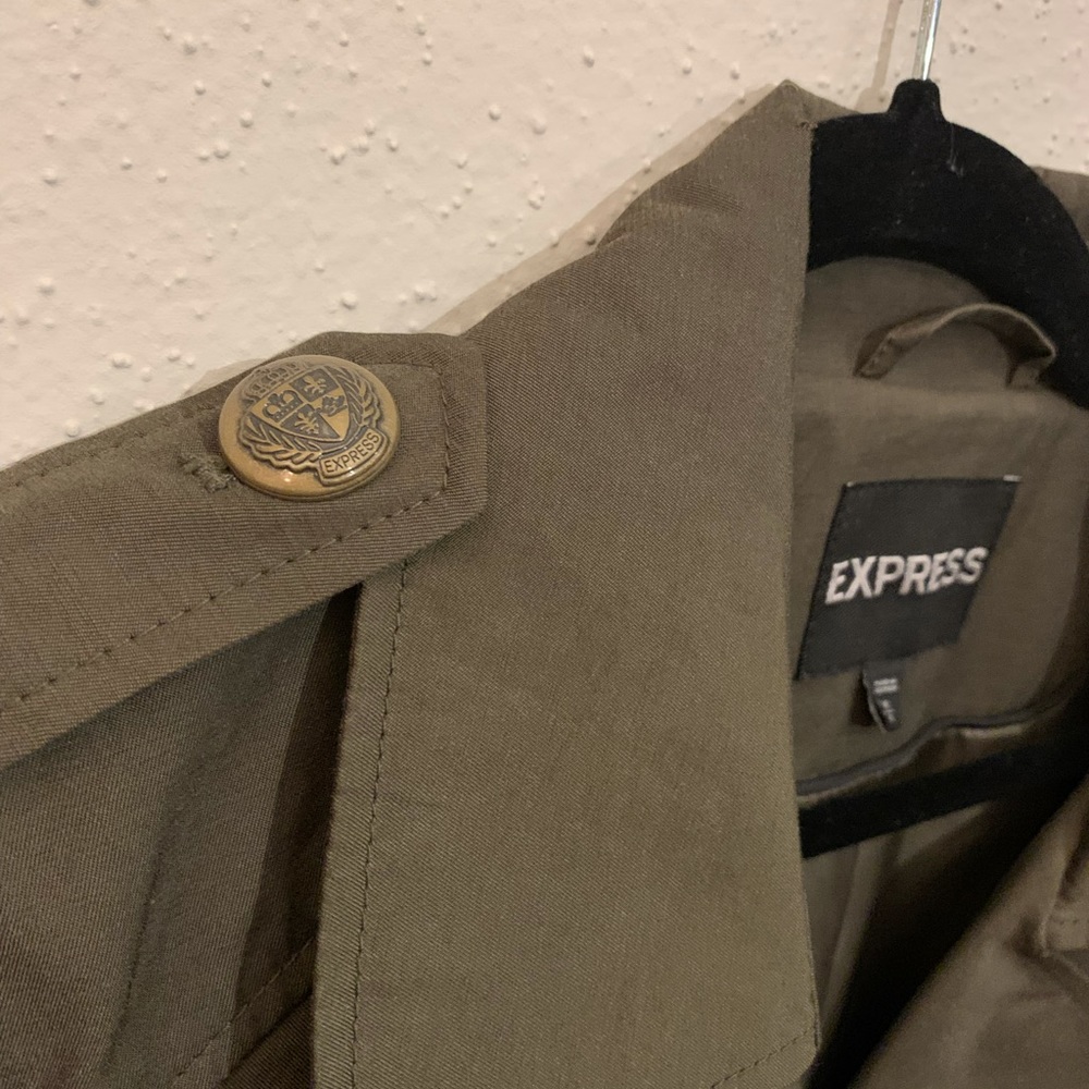 EXPRESS forest green trenchcoat with gold buttons - Picture 3 of 5